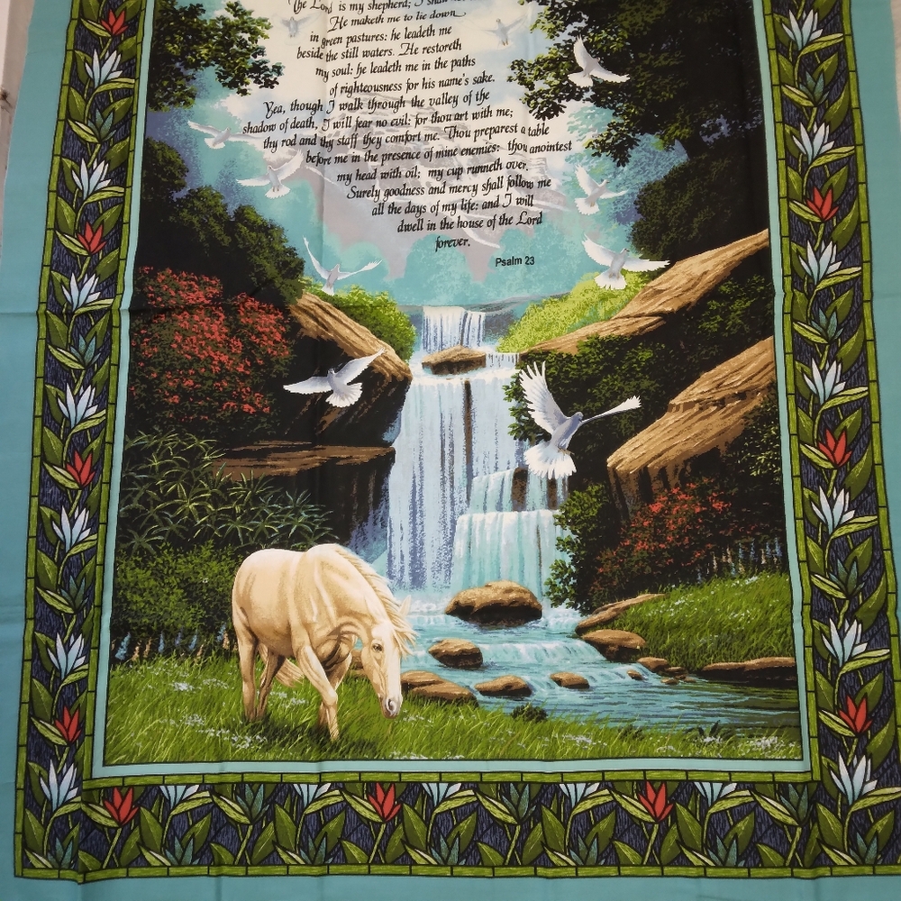FABRIC PANEL "The Lord In My Shepherd 1 Ydx42 In Makes Lap Quilt Or Wall Hanging - Picture 3 of 11